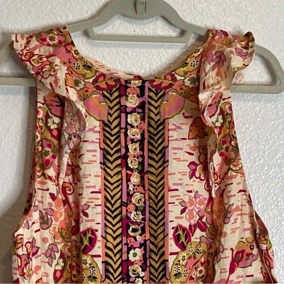 FREE PEOPLE SUMMER IN TULUM LINEN BLEND TUNIC PEBLUM PINK FLORAL mini dress/TOP - Picture 7 of 16